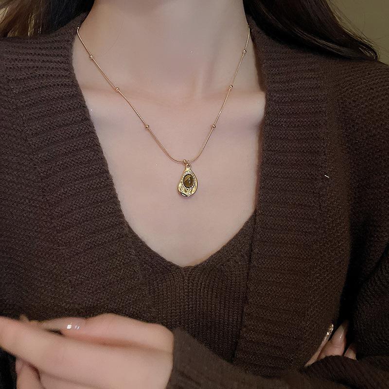 Овальное колье Maillard Тигровый глаз для женщин - Легкая роскошь Осень/Зима Цепочка на ключицу Модная Высококачественная Бижутерия