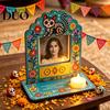 Commemorative Keepsake Frames Day of The Dead Photo Frame with Integrated Candle Holder, Decorative Mexican Theme Decorations Sugar Skull
