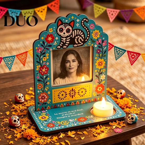 Commemorative Keepsake Frames Day of The Dead Photo Frame with Integrated Candle Holder, Decorative Mexican Theme Decorations Sugar Skull