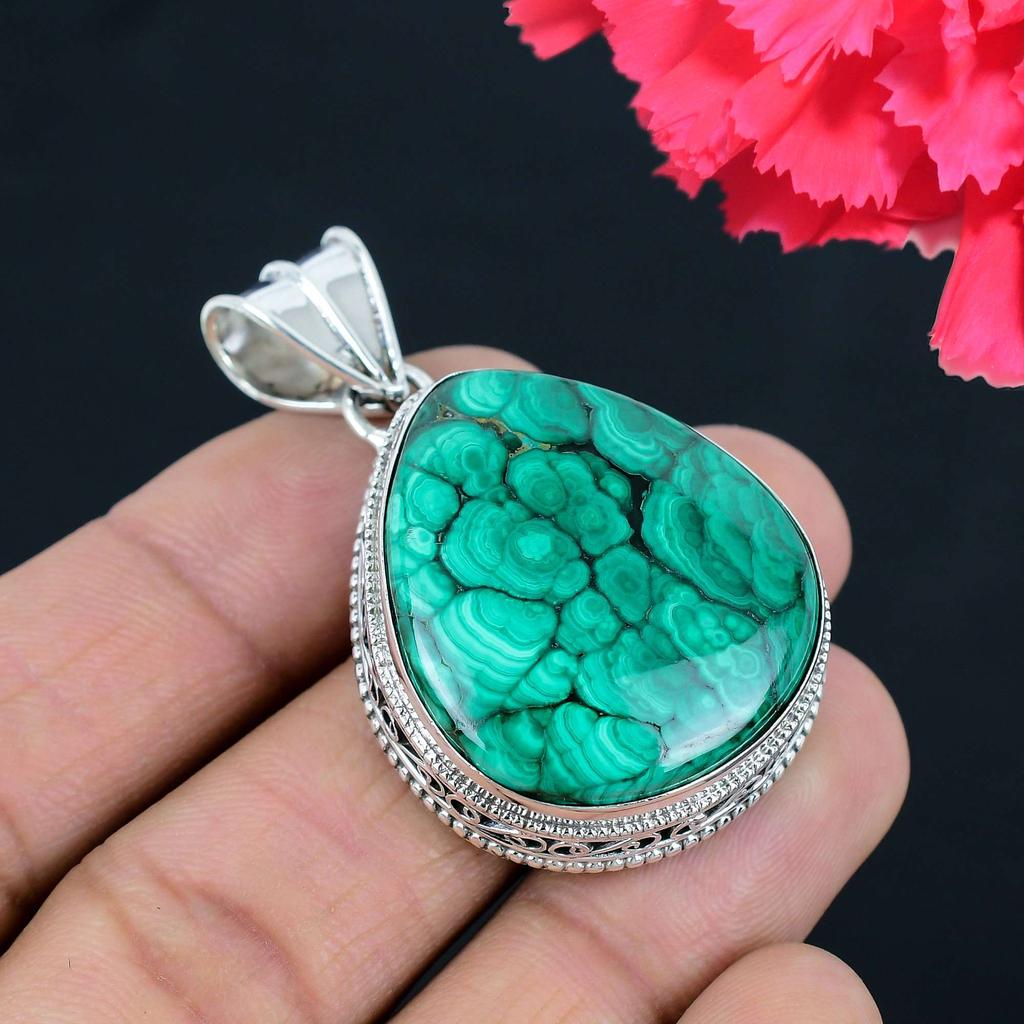 Кулон из драгоценного камня малахита, твердый кулон из стерлингового серебра 925 пробы, ювелирный подарок для унисекс