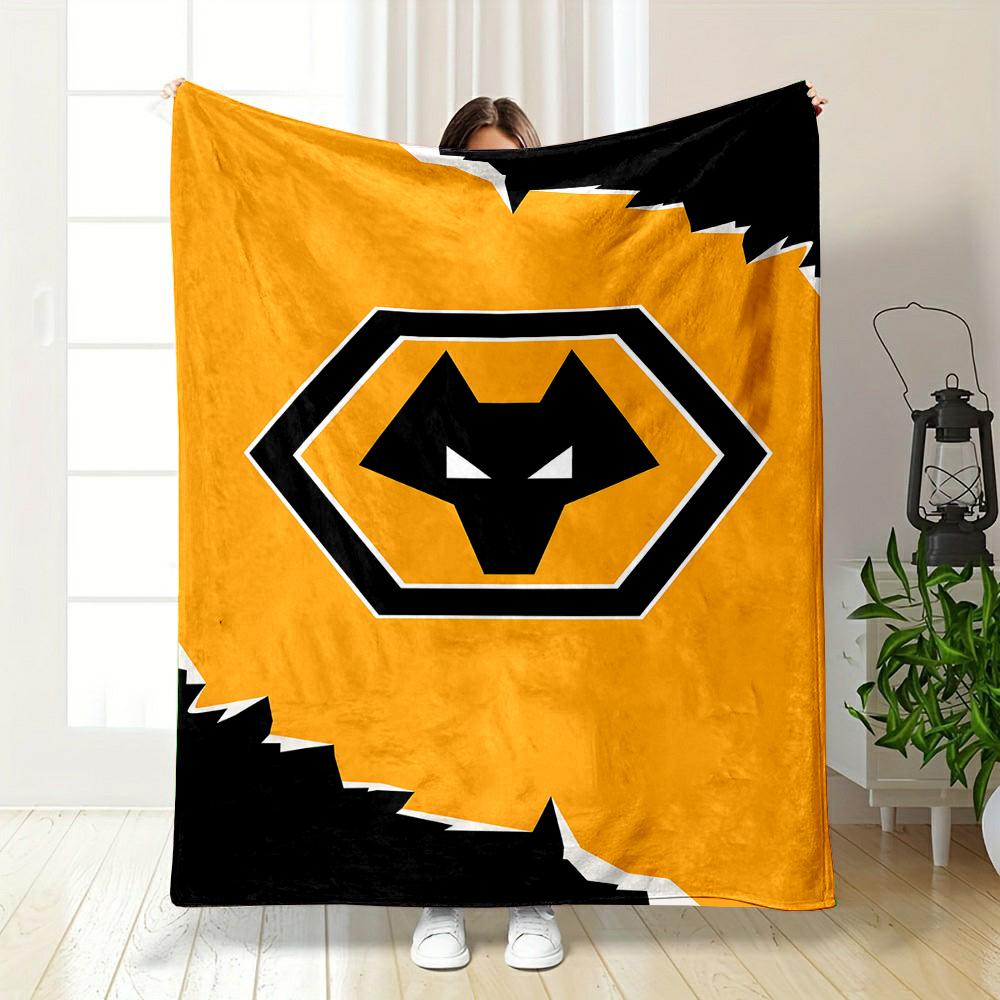 Wolf Head Logo on Orange Background Patterned flannel blanket perfect for the bedroom living room, sofa, or a little nap