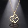 Stainless Steel Necklace For Women Man Hollow Double Heart Choker Pendant Charms Necklace Engagement Zircon