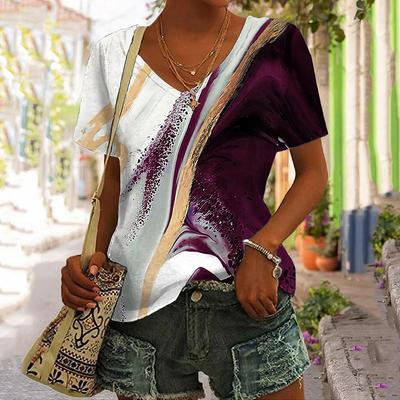 Летние женские футболки с 3d цветовым градиентом и графическим принтом Fsahion, повседневные топы с короткими рукавами и v-образным вырезом, футболка большого размера, женская одежда