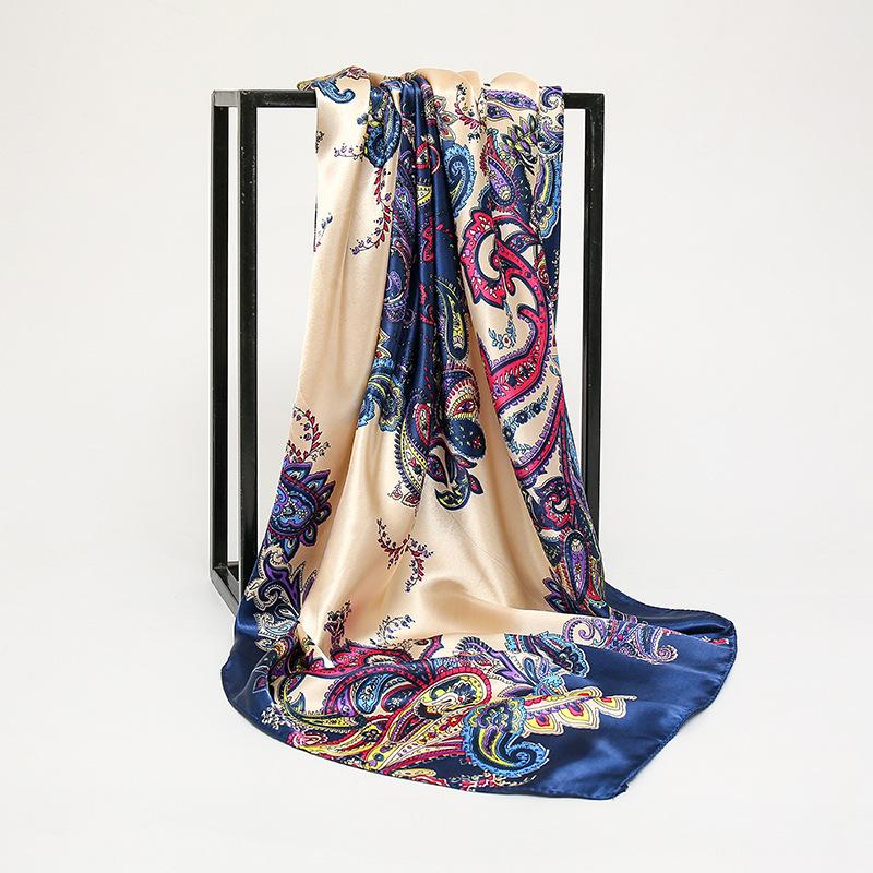 Spring and Autumn Women's Cashew Print Square Scarf Fashion Commuting Versatile Headscarf Stained Rose Square Scarf