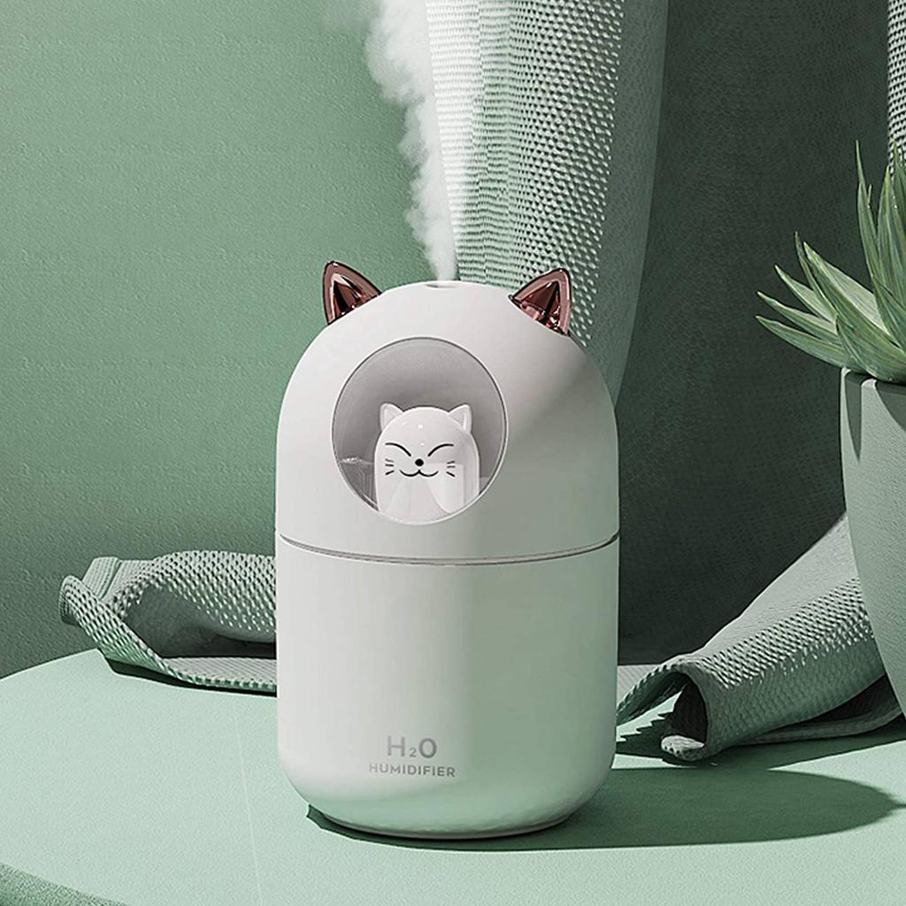 Увлажнитель воздуха Cute Cat Cool Mist для дома, ночник Cat Essential Pure Air для детской комнаты, легкая очистка, тихая работа, белый цвет