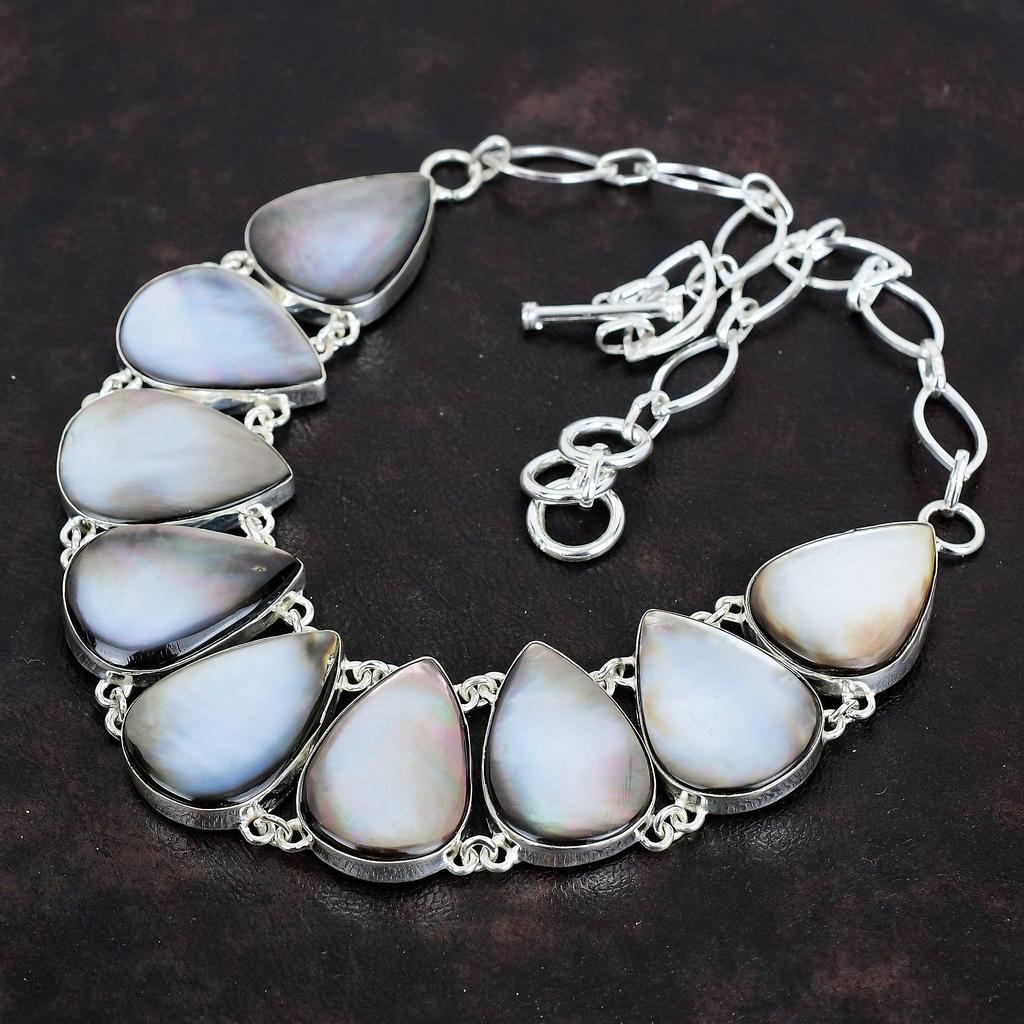 Черное перламутровое ожерелье из драгоценных камней, серебряное ожерелье с регулируемой цепочкой, ожерелье ручной работы, подарки для женщин, украшения в стиле бохо