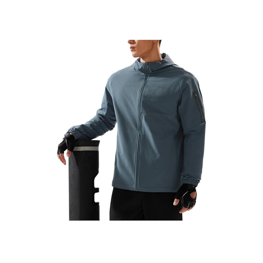 Li Ning Sports Lifestyle Series Water-Resistant Solid Color Logo Hooded Windbreaker Men Outerwear Dark-Blue AFDU525-3