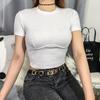 Casual Basic White Crop Top T Shirt Elegant Short Sleeve Woman T-shirt Top High Street Cotton T-shirts Women Summer
