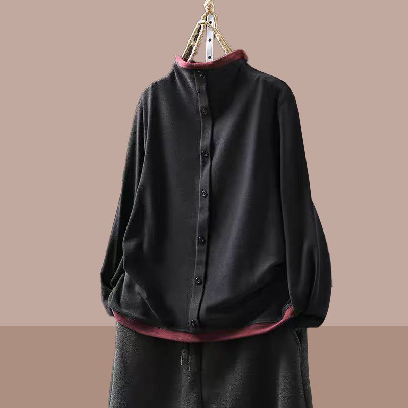 Винтажный Пуловер Большого Размера с Дизайном Под Двухкомпонентное Изделие, Пуговицы, Длинный Рукав, Женский Базовый Топ S