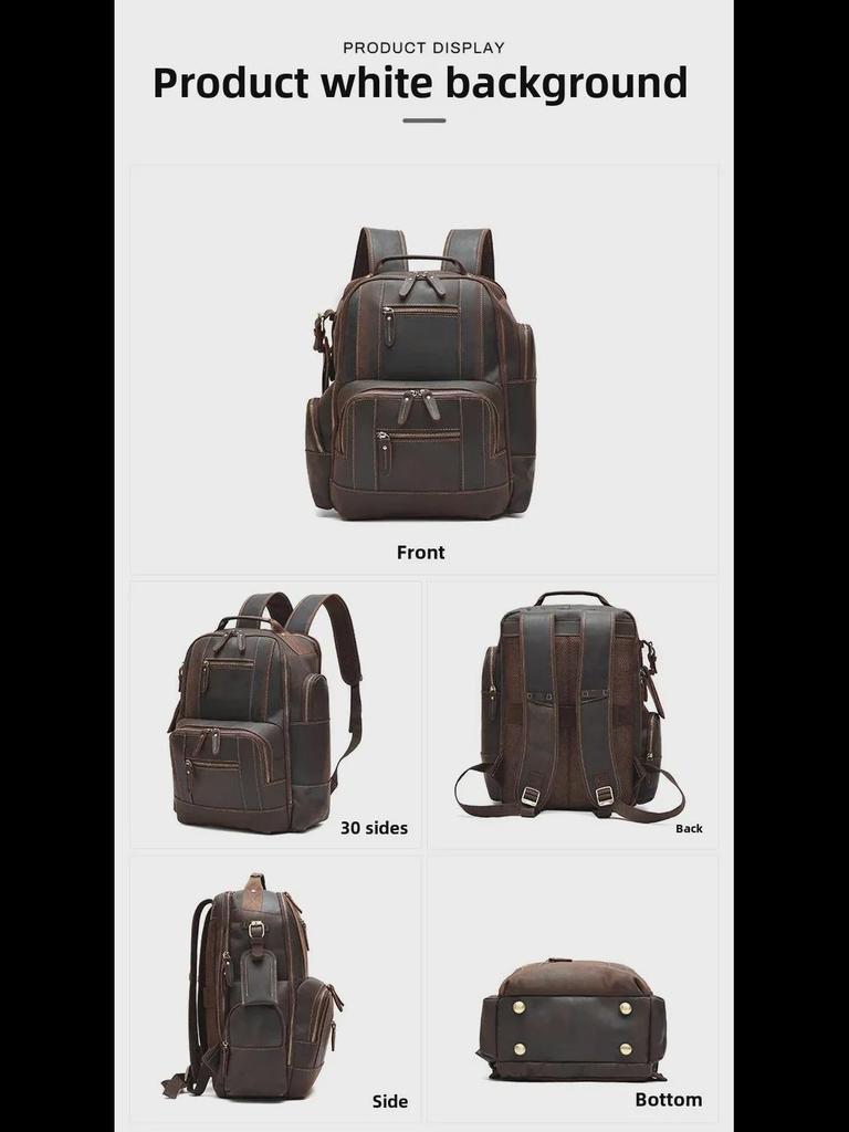 Men's Large Capacity High-End Crazy Horse Leather Backpack