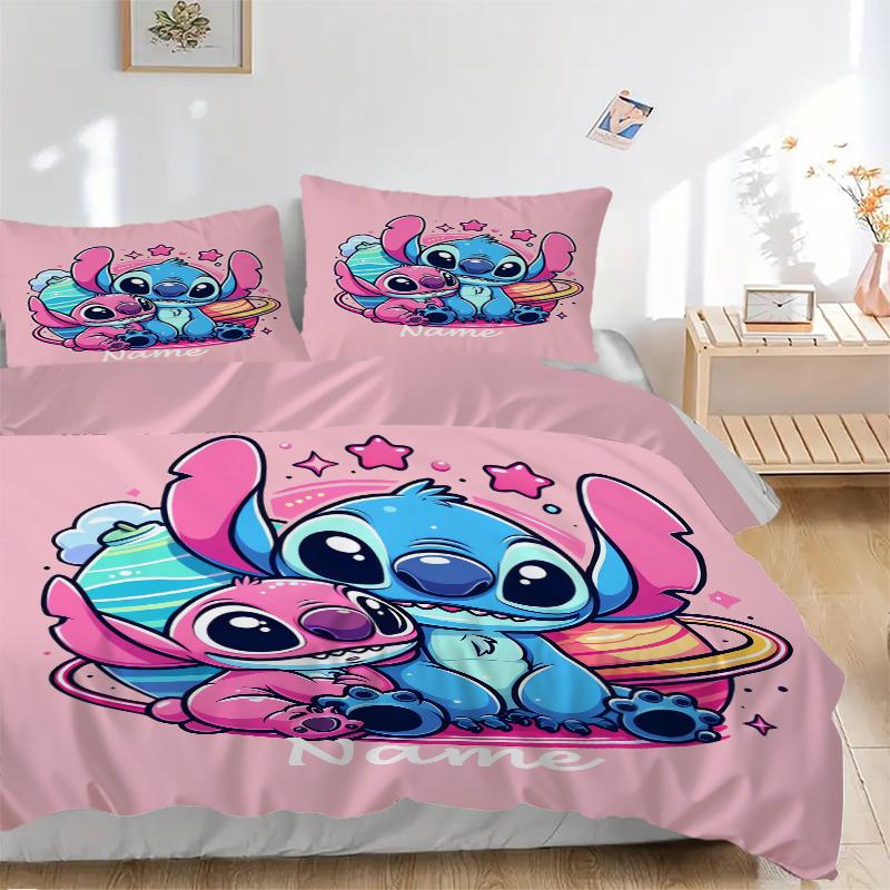 Custom Textile Lilo & Stitch Love Bedding 3 Piece Set HD Print Duvet Cover Pillowcases for Teens Adult Bedroom Decoration