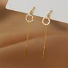 925 Sterling Silver Crystal Round Long Chain Stud Earring For Women Girls Wedding Jewelry Pendientes Accessories Eh1426