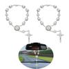 Car Pendant Bling Retro Imitation Pearl Metal Jesus Cross Car Rear View Mirror Hanging Ornament Cross Hanging Decoration