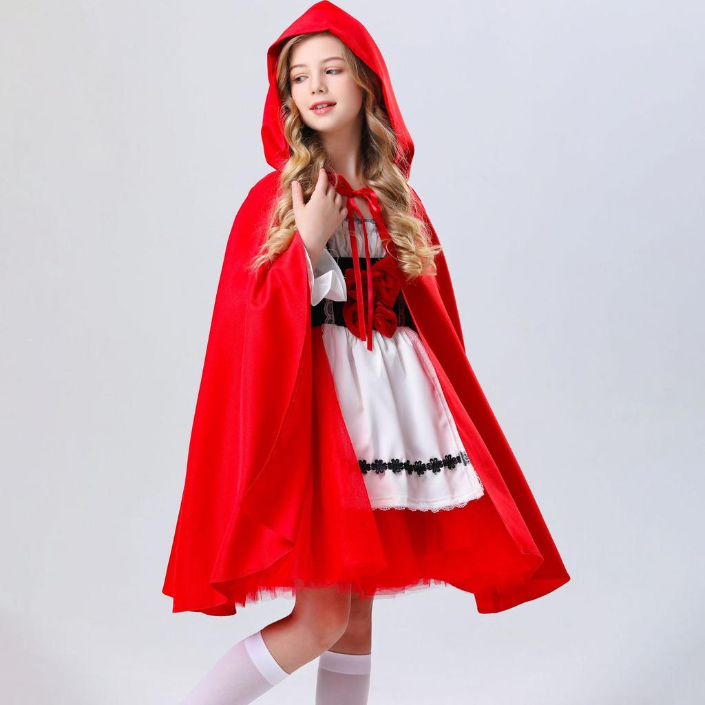 Halloween Little Red Riding Hood Costume Red Cape Cosplay Stage Costume, Girl Cosplay
