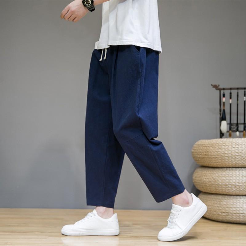Mens Loose Straight Leg Cotton Linen Blend Pants Solid Color Casual Trousers Fashion