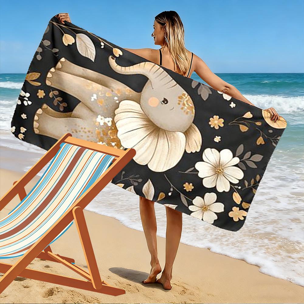 Cute Elephant with Floral Design Beach towel quick-drying for travel outdoor sports jogging beach and swimming