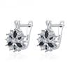 925 Sterling Silver Round Black Trendy Spinel Engagement Flower Hoop Earrings For Women Fine Jewelry Bijoux I212