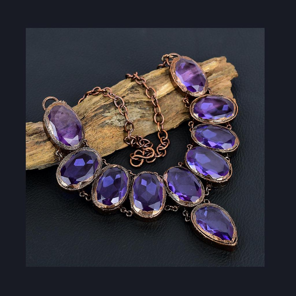 Аметистовое ожерелье, Медное гальванопластическое ожерелье, Ювелирные изделия из драгоценных камней ручной работы, Подарки для жены, Совершенно новое ожерелье