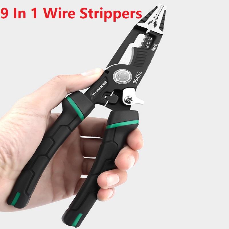 9 In 1 Hand Tool Crimping Tool Sharp-nosed Peeling Pliers Electrician Special Tool Multi-function Wire Stripper Cutter Pliers LM