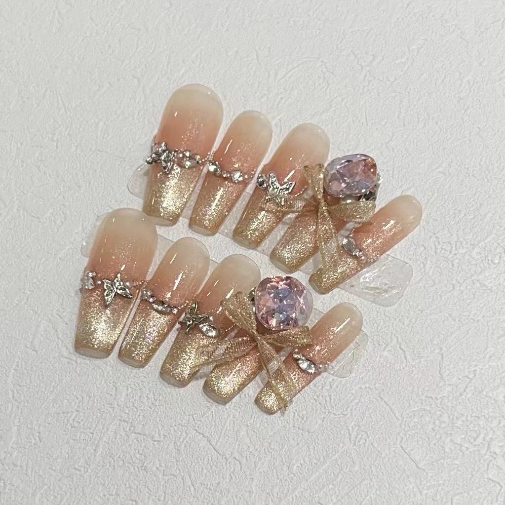 Wearing Nail Pieces Pure Handmade Egyptian Pharaoh Golden Queen Fake Nail Patch Flash Butterfly Diamond Manicure Removable