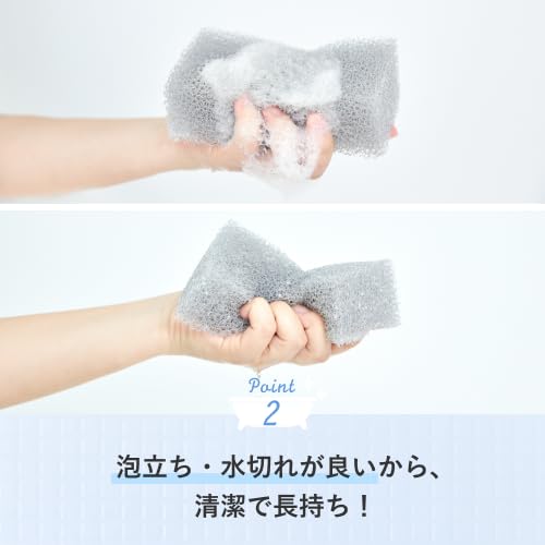 Sansan Bath Sponge, 2-Piece Set, Non-Abrasive, Amazing Drainage & Foaming, Durable and Long-Lasting, Compressed Package, Silky Gray