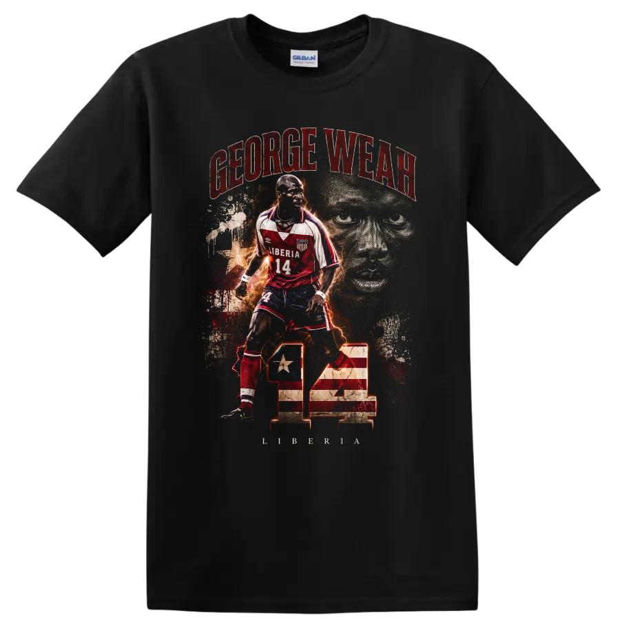 George Weah Soccer Legend Liberia T Shirt Number 14 Action Portrait Tee