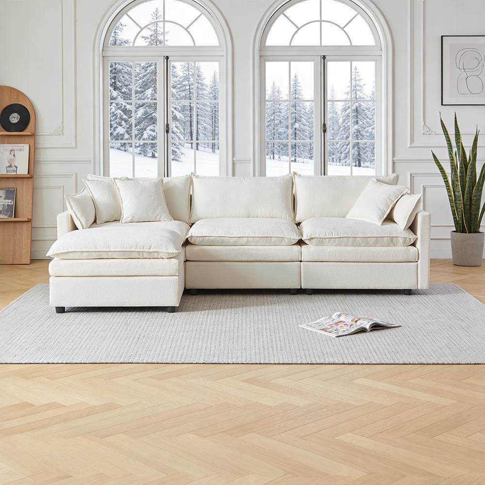 Ultra-soft modular sofa, made of chenille and solid wood, quick assembly