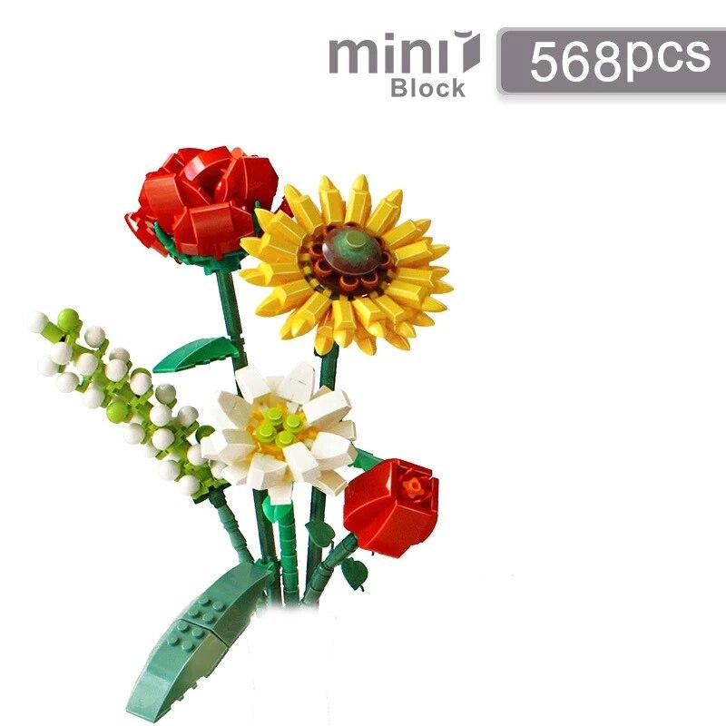 2024 романтические розы, цветы, подсолнухи, нарциссы, сады, строительные блоки, классические модели, мини-кирпичи, детские наборы