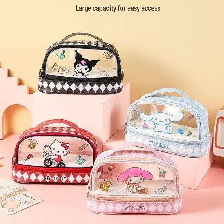 Прозрачный 3D пенал Sanrio Kuromi, большая вместимость, двухслойный, мультяшный стиль