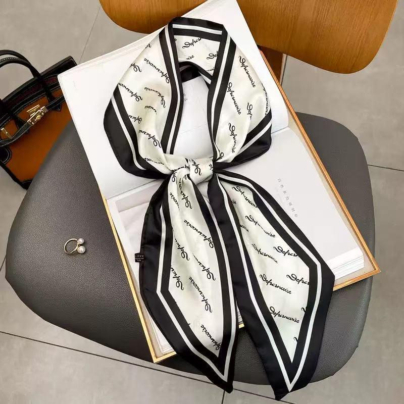 Silk Scarf: Long, Narrow, High-End Print for Spring and Summer - Versatile As Shirt Ribbon, Belt, or Hair Tie.