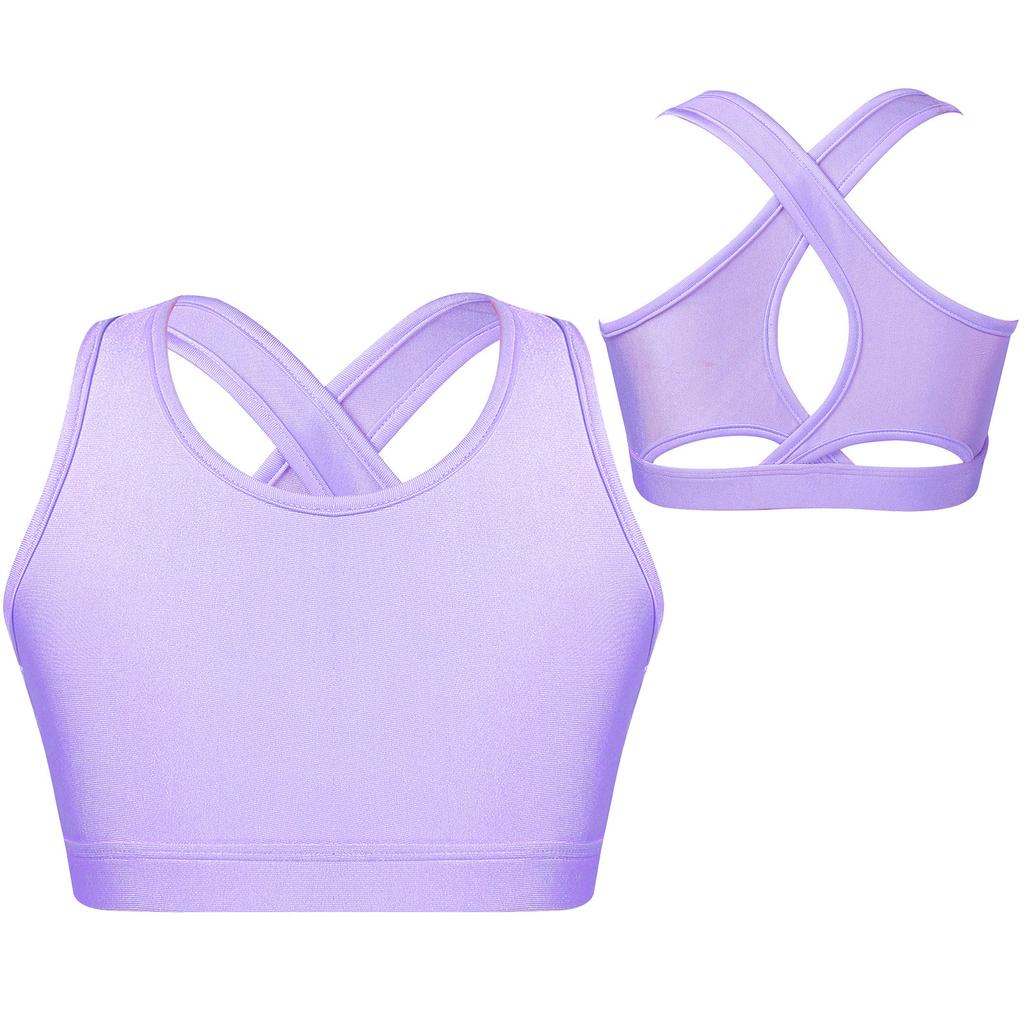 Kids Girls Cirss Cross Back Crop Vest Top for Gymnastics Dance Yoga Running Costume