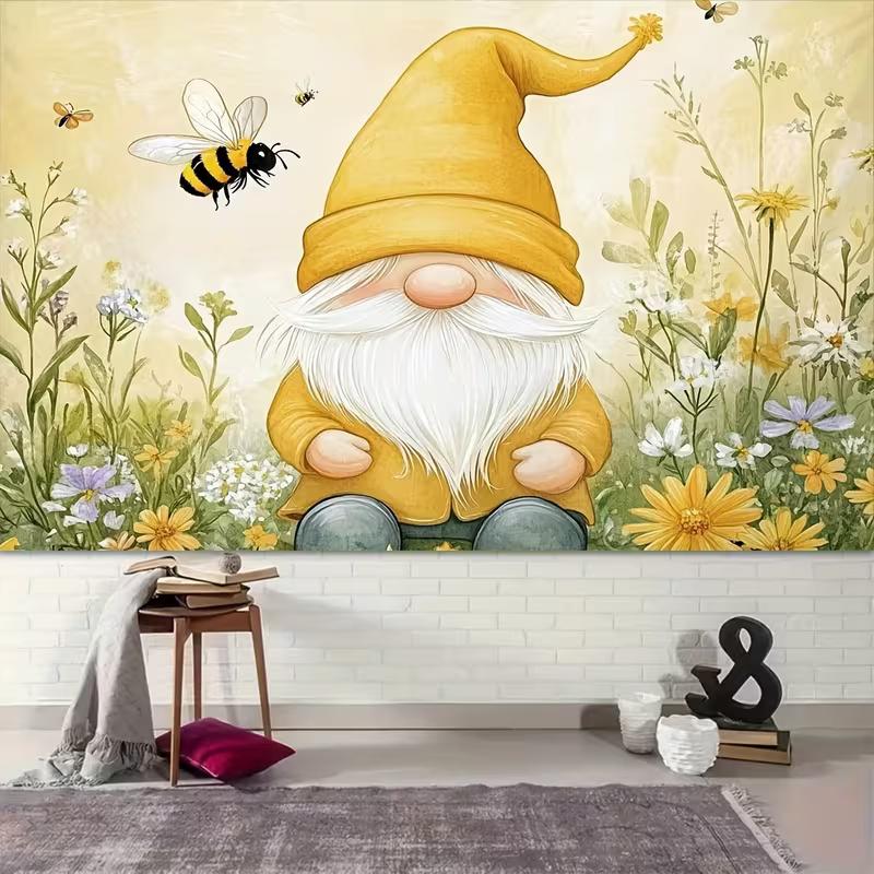 2D Yellow Gnome with Bees Backdrop for Kids Photoshoot & Home Decoration