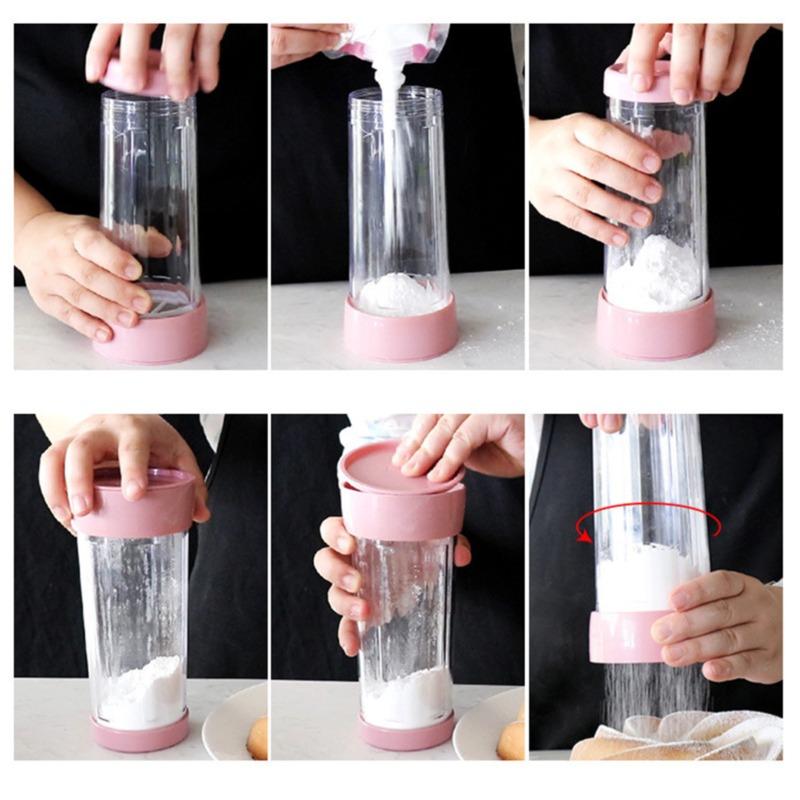 Handheld Flour Icing Sugar Dispenser with Lid Chocolate Coffee Cocoa Powder Sugar Shaker With Stainless Steel Mesh Sifters