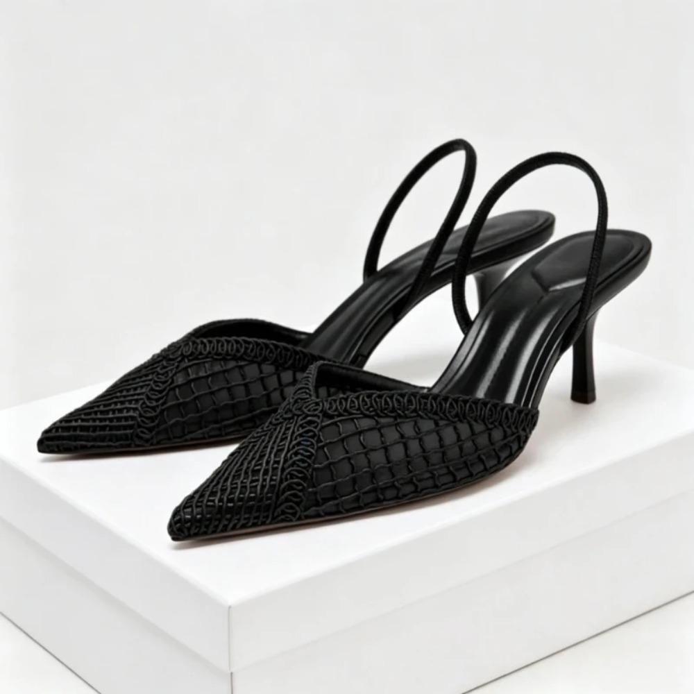 Mesh Woven High Heel Sandals Wome Hollow Pointed Toe Pumps Designer Shoes Summer Elegant Stiletto Heels Party Dress Shoes