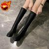 Ботинки на среднем каблуке с высоким голенищем до колена, женские, с квадратным носком, кожаные, длинные, для женщин, осень-зима, готические, новинка 2025 года, обувь из ПУ, распродажа