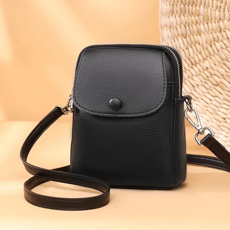Women's Genuine Leather Bag High-Quality Phone Bag Luxury Shoulder Crossbody Messenger Bag Multi-Layer Pockets