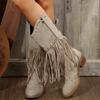 Fashion Fashion Bohemia Knee-length Women Boots 2025 New Pointed Tassels Faux Suede Boots Ladies Chunky Heel Long Boots Botas De Mujer