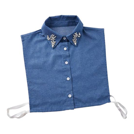 Yousheng Denim Fake Collar Sparkling Rhinestones Adjustable Straps Machine Washable Detachable Collar Outfit Accessory
