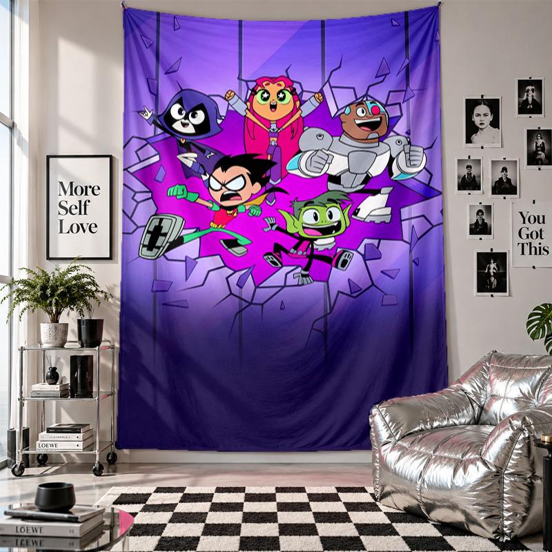 Wall TapestryTeen Titans Go Art Hanging Cloth Decorative Background Cover for Room Decoration