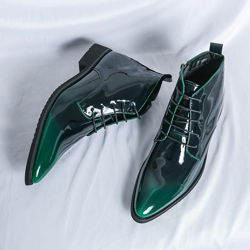 Luxury Brand Men's Glossy Formal Boots High-end Chelsea Boots Trendy Green Business Short Boots Men's Wedding Shoes