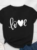 Женская футболка с принтом в виде сердца и букв «любовь», короткий рукав, O-образный вырез, свободная женская футболка, женская футболка, топы, одежда, женские футболки