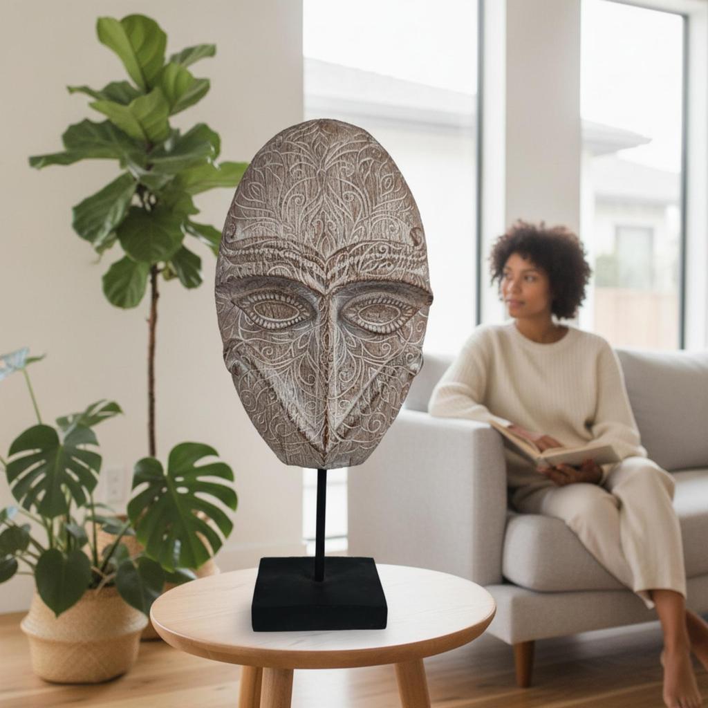 Freestanding Face Sculpture Black Stand Tabletop Decor Textured