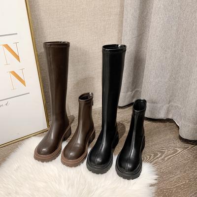 Сапоги Женские до Колена 2025 Новые Осенне-Зимние Высокие Рыцарские Сапоги Мартин Эластичные Облегающие Сапоги На Толстой Подошве