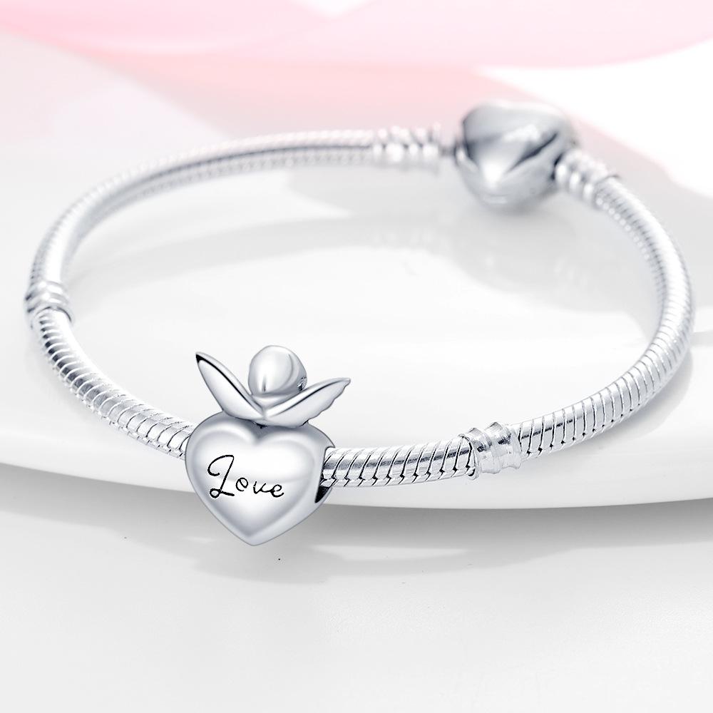 925 Серебряные бусины в форме сердца с ангельской надеждой, браслет из бусин в стиле «сделай сам», ожерелье, женские персонализированные ювелирные изделия, подарочные аксессуары