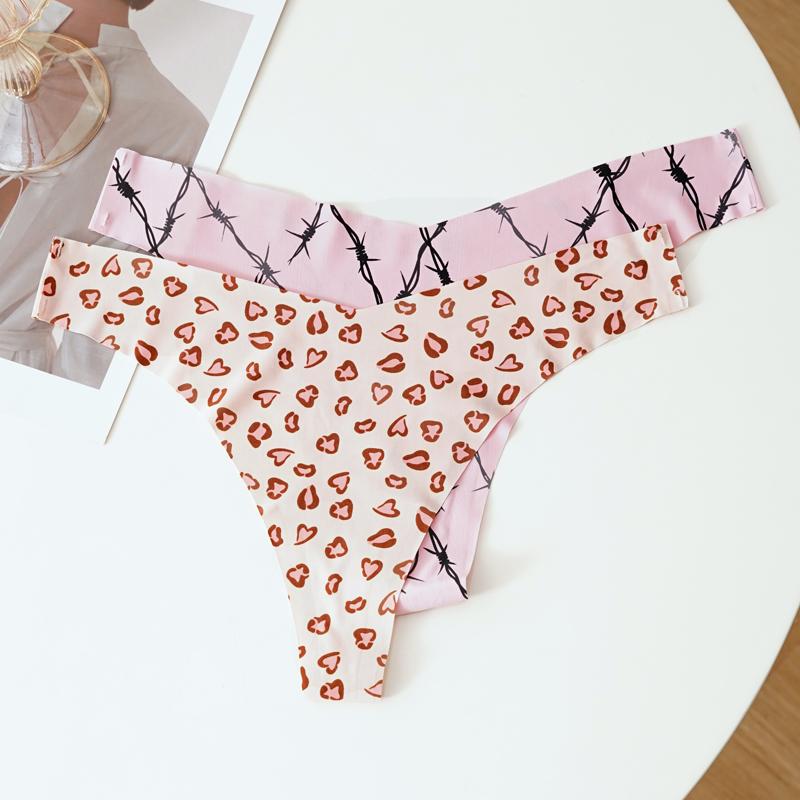 Сексуальные женские трусики без следов с заниженной талией и принтом, нижнее белье, стринги, соблазнительные стринги, дышащее нижнее белье