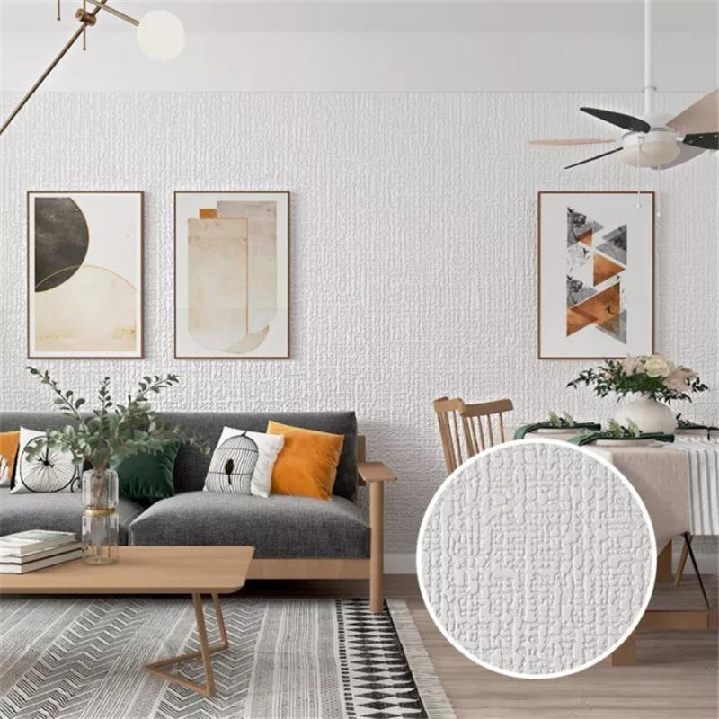 5 Meters / Roll 3D Self-adhesive Thicken Waterproof Wallpaper Linen Textured Pure Color Home Decorative Refurbished Sticker