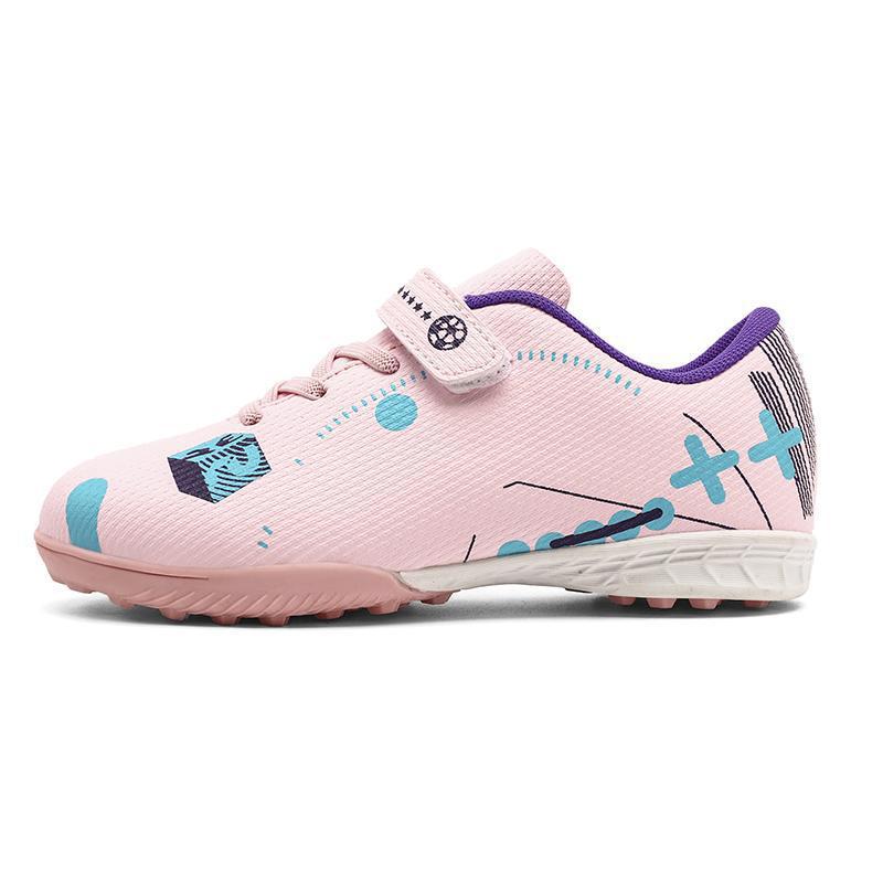 Boys Soccer Shoes TF Shredded Nails Kids Student Girls Velcro Leather Lawn Training Sneakers