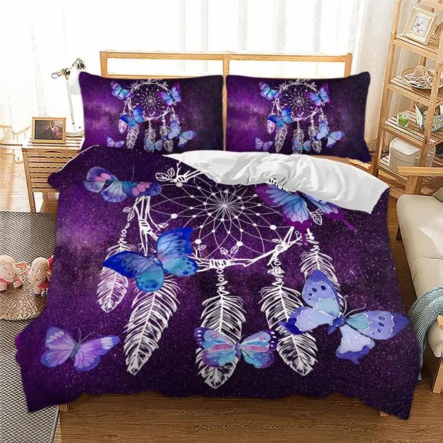 Butterfly Dream Catchers Bedding Set Purple Duvet Cover With Pillowcases Twin Full Queen King Size Bedclothes 3pcs Home Textile