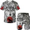 Fashion Summer Wolf 3D Printed Men's T-Shirt+Shorts Sleeve Tops Unisex Cool Animal Sport O-neck Tracksuit Hip Hop Set Suits Top