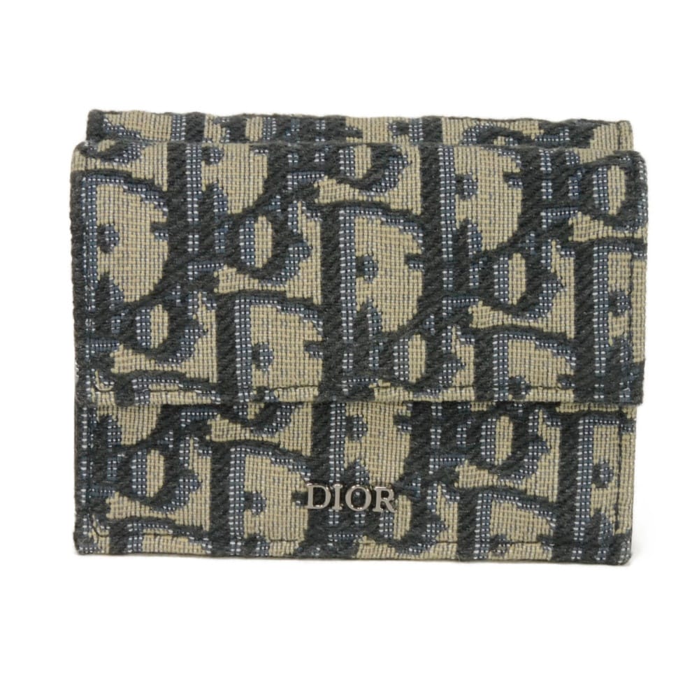 Б/у 10656 Компактный кошелек с косым жаккардом 2OBBC110YSE_H05E 7942 Черный Эксклюзивный для Японии Логотип Хлопок Бежевый Унисекс от